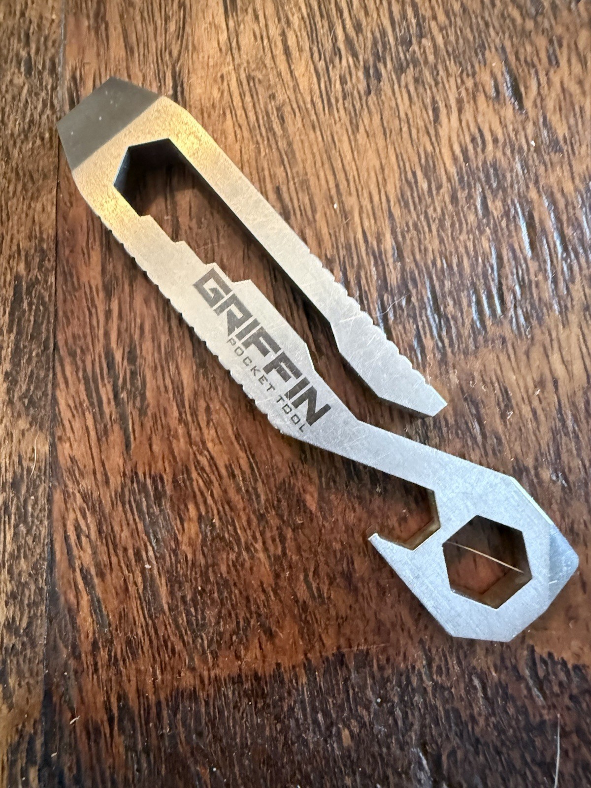Griffin Pocket Tool Stainless Steel Multi-Tool Pry Bar Hex Wrench Clip Silver