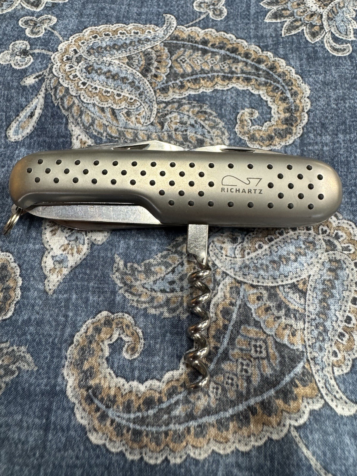Richartz German Multi-Tool Pocket Knife w/Scissors Corkscrew, Gray Keyring