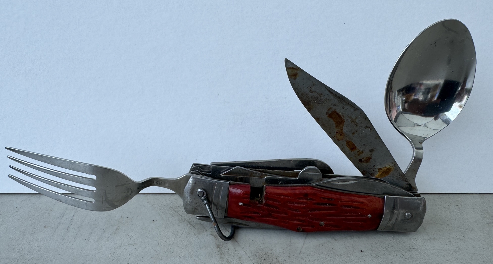 Vintage Stainless Steel Multi Tool Camping Survival Pocket Knife Spoon Fork