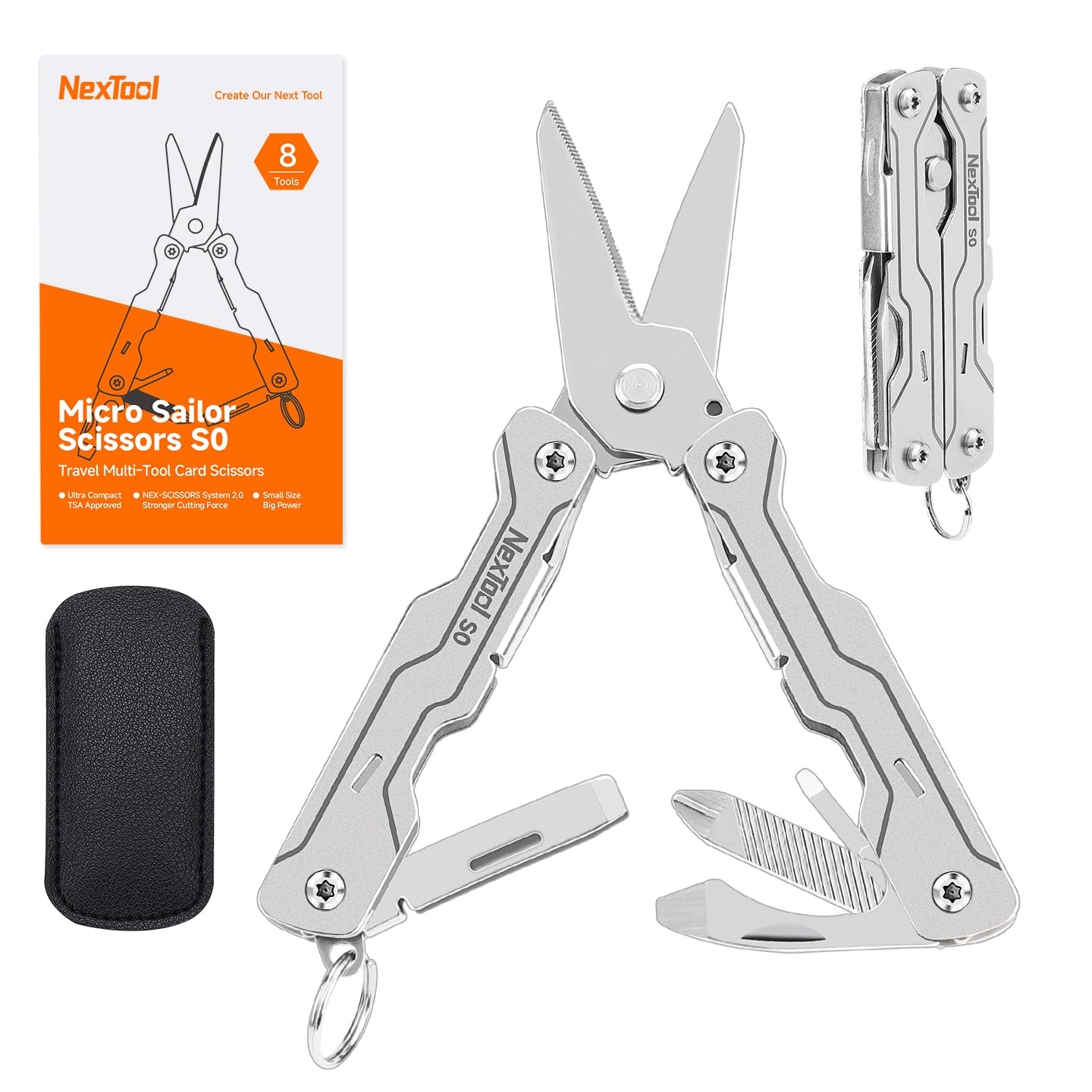 Micro Sailor Scissors S0, Mini Keychain Multitool with Serrated Scissors, 8-i…