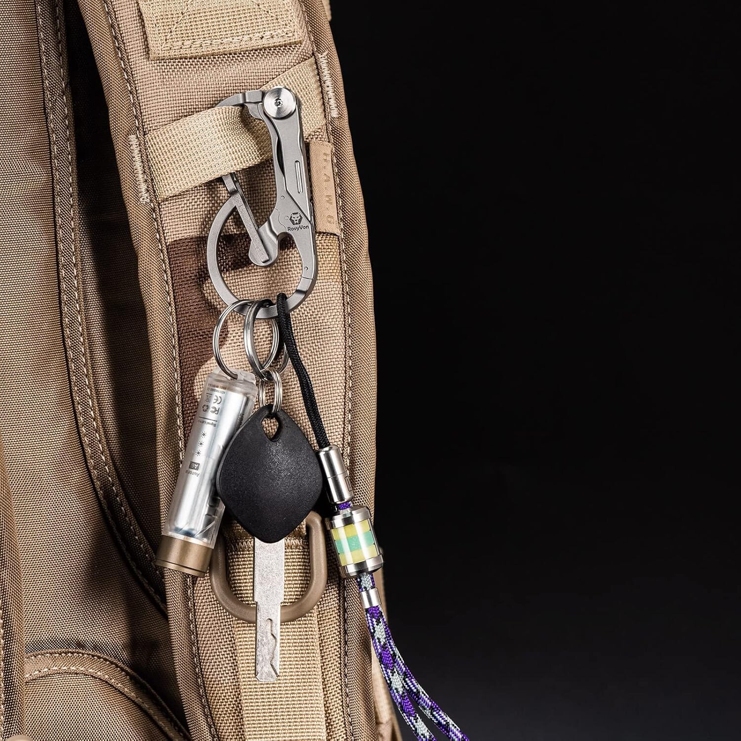 RovyVon U4 Pro+ Plus Titanium Carabiner Small Keychain Knife, PH0+SL3.5