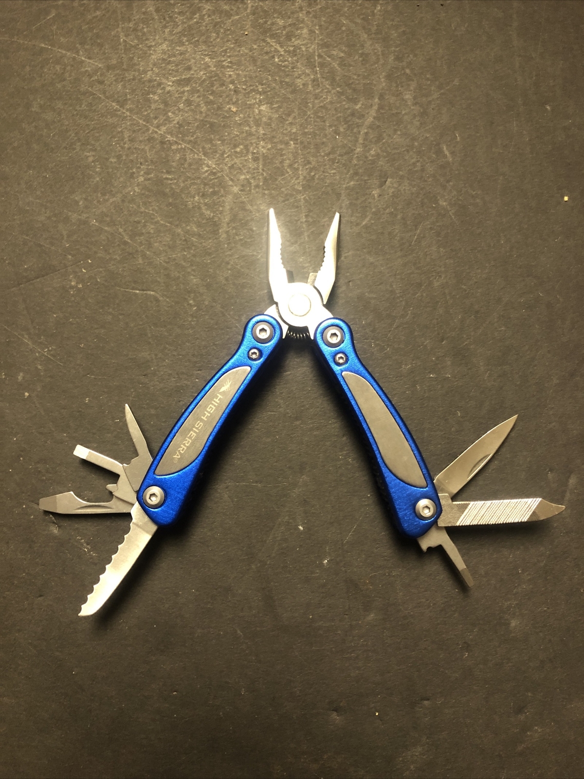 High Sierra Spring Assisted Pliers Multi Tool Knife Blue w/ Silver Accent & Case