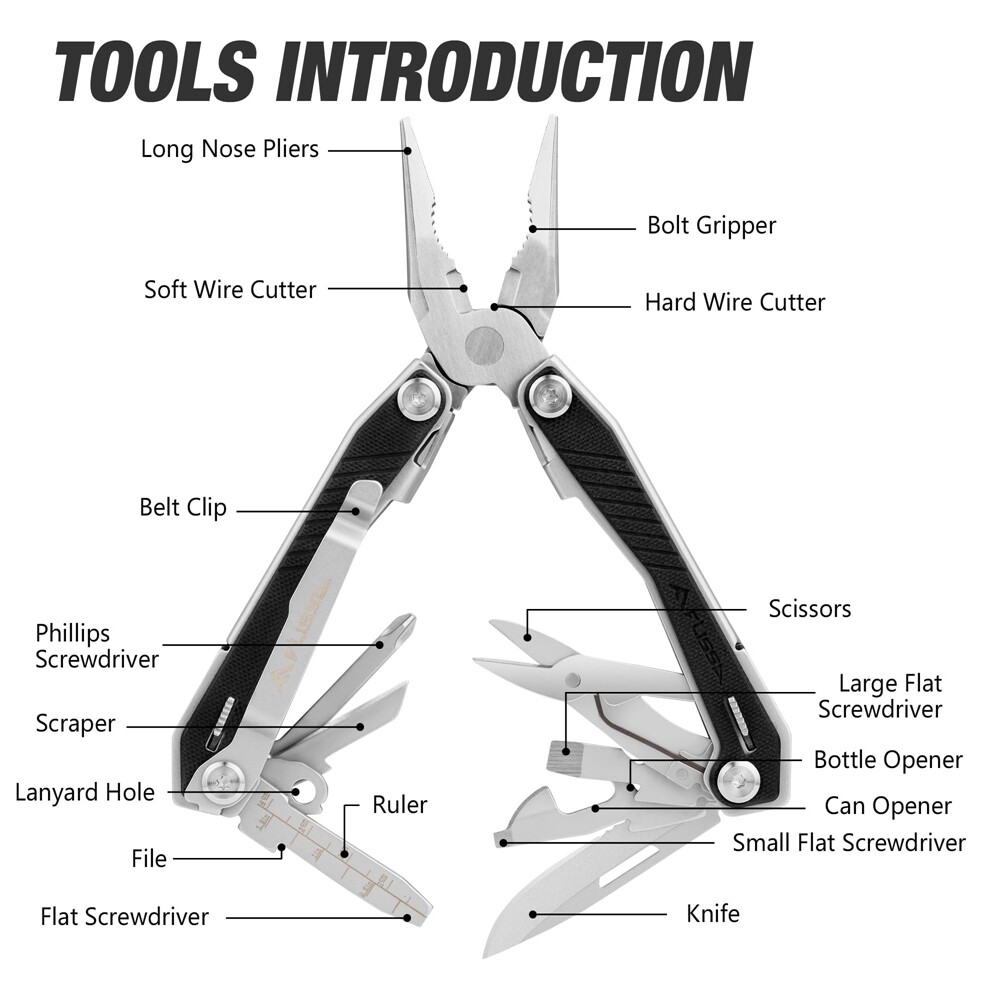 Flissa 16 In 1 Multi Tool Pliers Portable Survival Outdoor Compact Folding Knife
