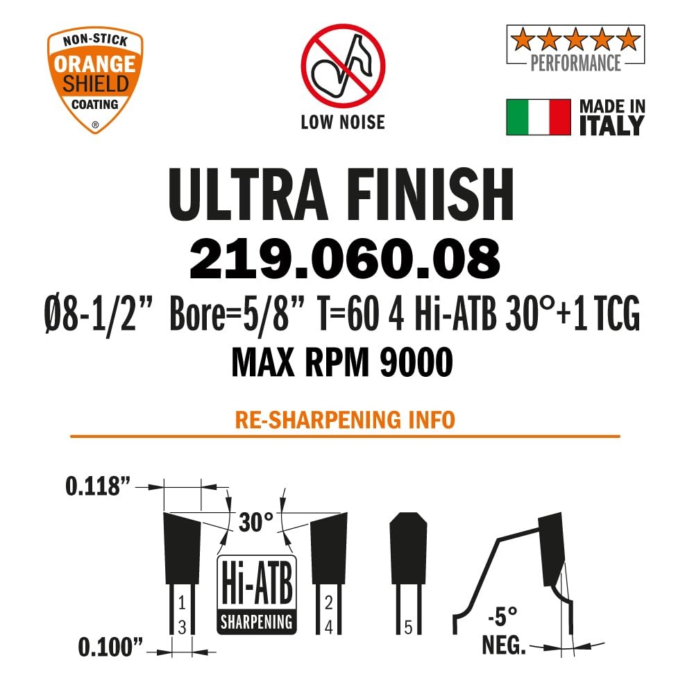 219.060.08 Sliding Compound Miter Saw Blade Hw D=81/2 B=5/8 Z60 K=0.118 P=0.100