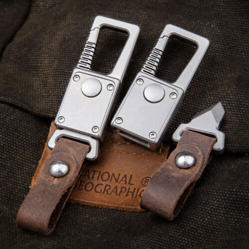 TC4 Titanium Alloy Genuine Leather Keychain Carabiner EDC Outdoor Multi-Tool