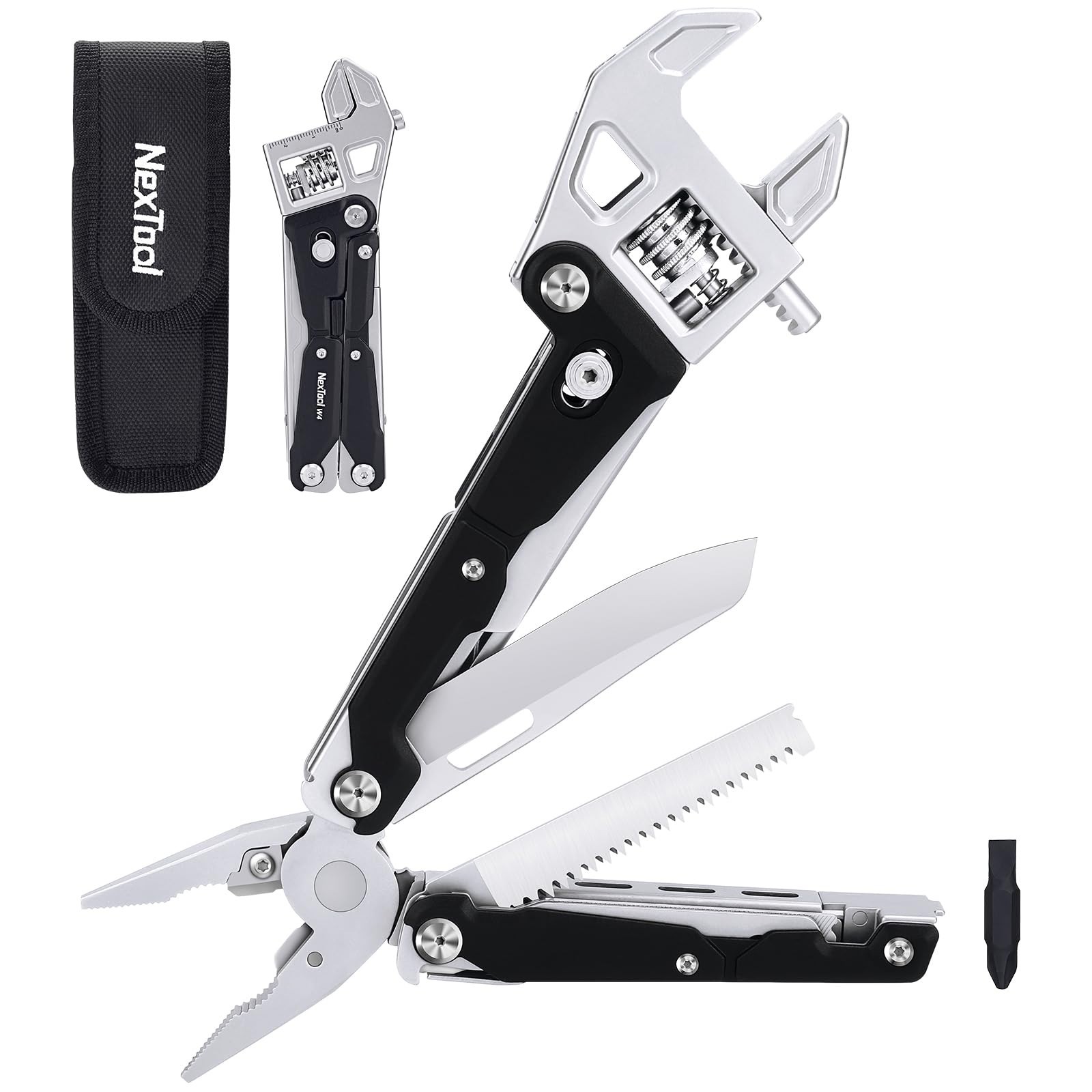 11-in-1 Adjustable Ratchet Wrench Multitool, Foldable EDC Tool with Pliers, Knif