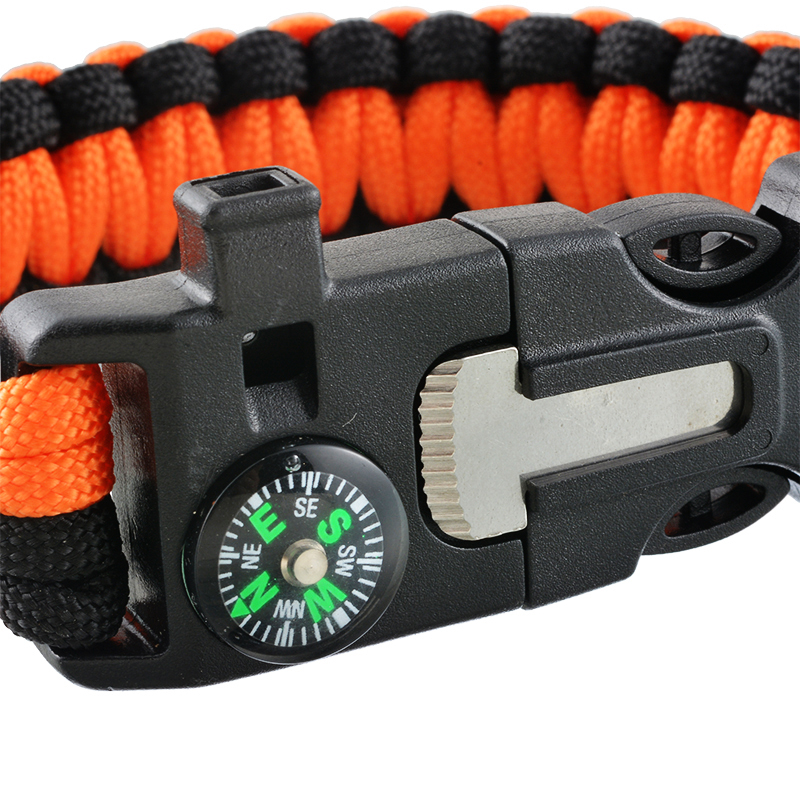 Survival Paracord Bracelet Flint Fire Starter Whistle Compass 5 in 1 Tools Kit