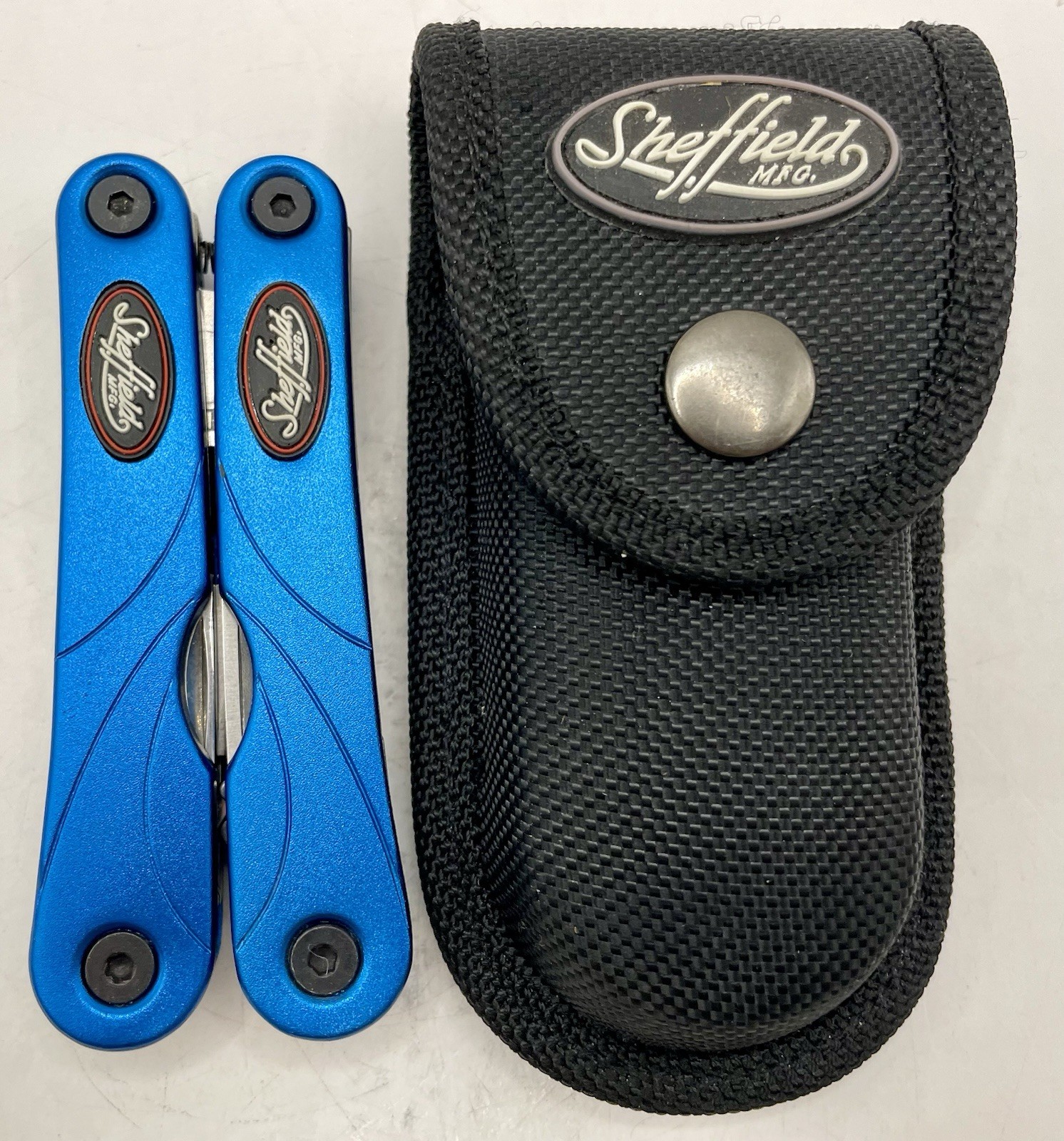 SHEFFIELD Stainless Steel Compact Multi-Tool 10 Tool w Nylon Case Turquoise NICE