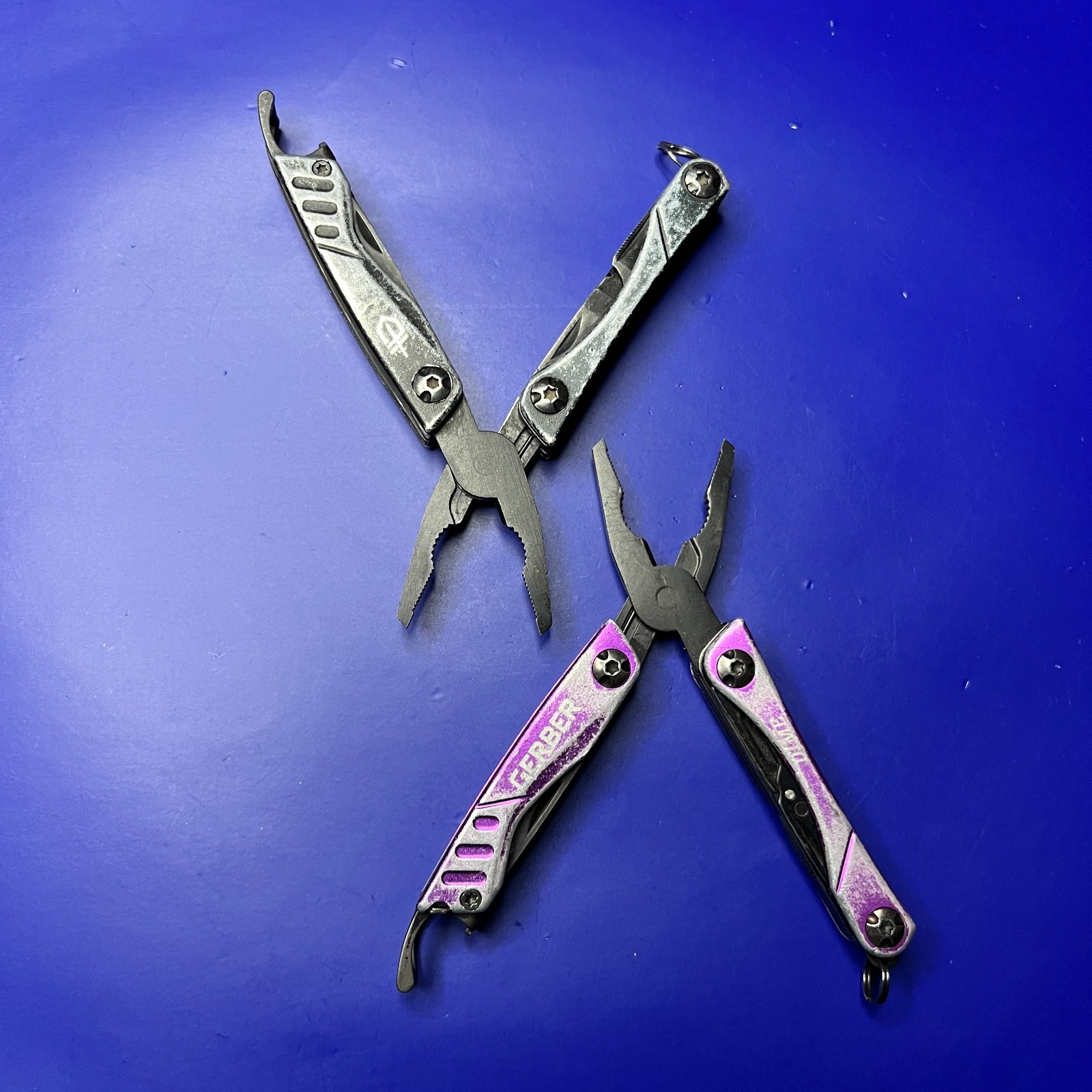 Lot of 2 Gerber Dime Multi-Tools Small Keychain Pliers Knife File Scissors