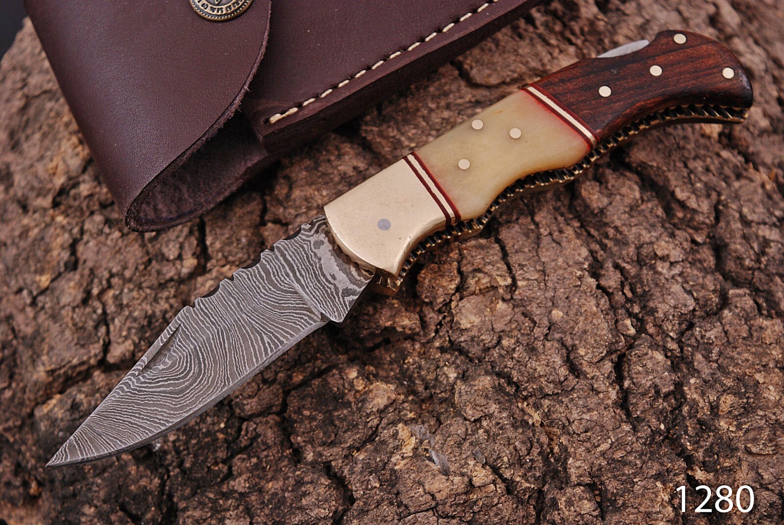 HANDMADE FOLDING BLADE POCKET KNIFE CAMEL BONE & WOOD HANDLE BRASS BOLSTER X422