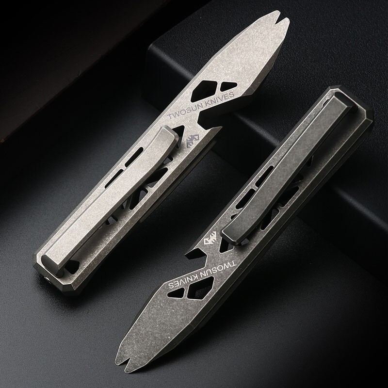 TWOSUN Titanium Alloy Hollow Out Pry Bar Crowbar Opener Pocket EDC Multi Tools