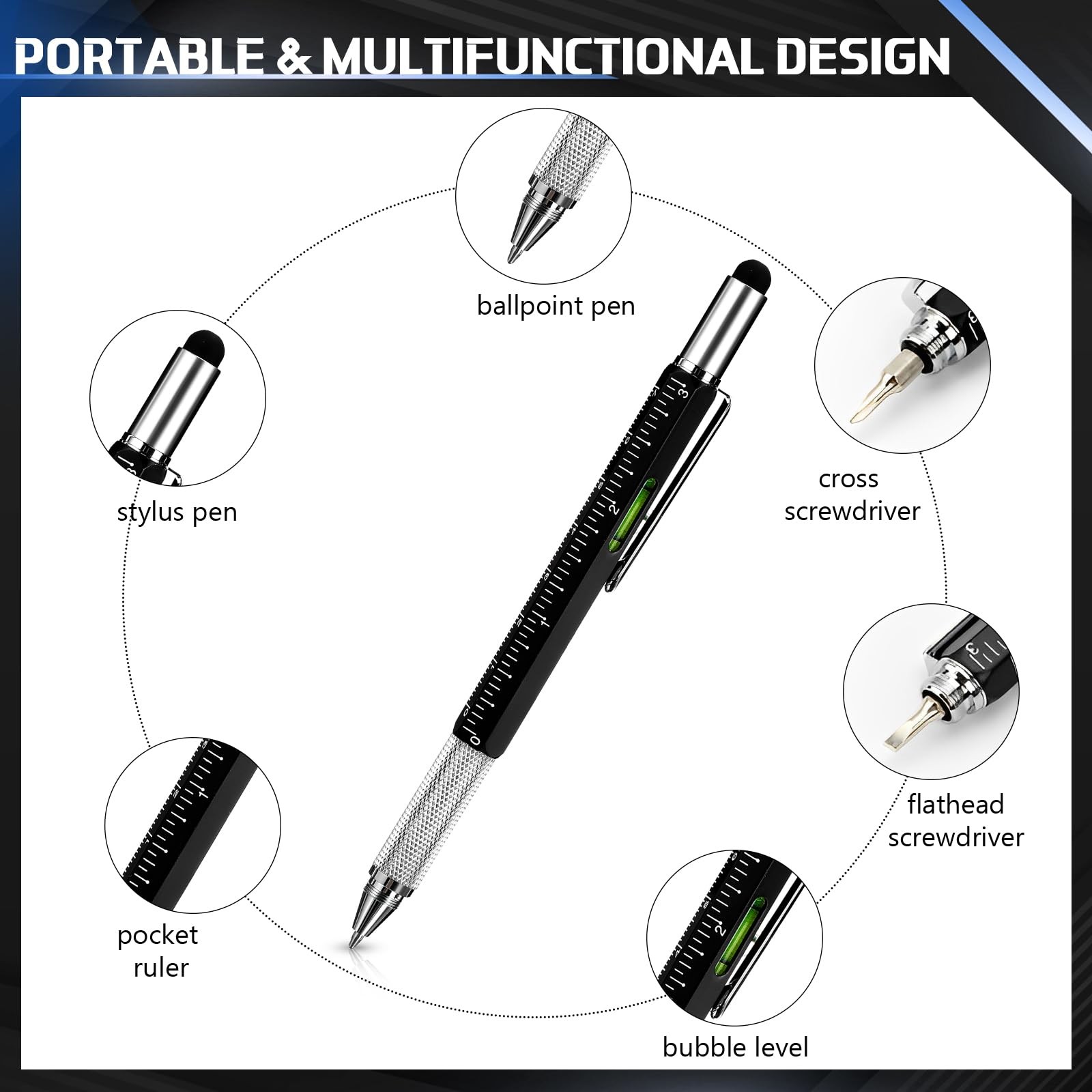 24 Pcs Fathers Day Bulk Gifts 6 in 1 Multi Tool Pen with Card Holder Screwdri…