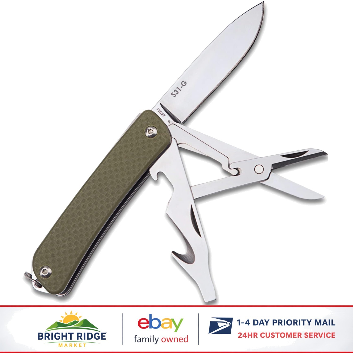 Portable Pocket Knife with 6 Functions Including Scissors and Screwdriver