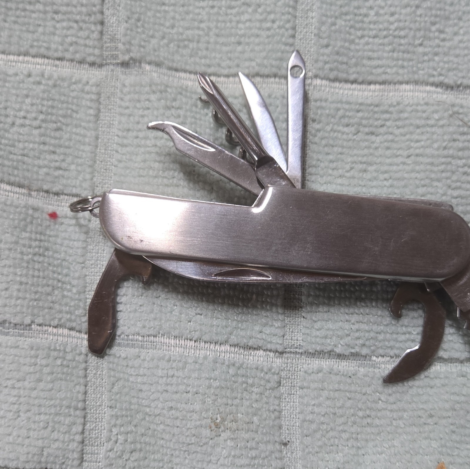 Silver Stainless Steel Multi-Tool Knife, Scissors, Corkscrew, Bottle Opener