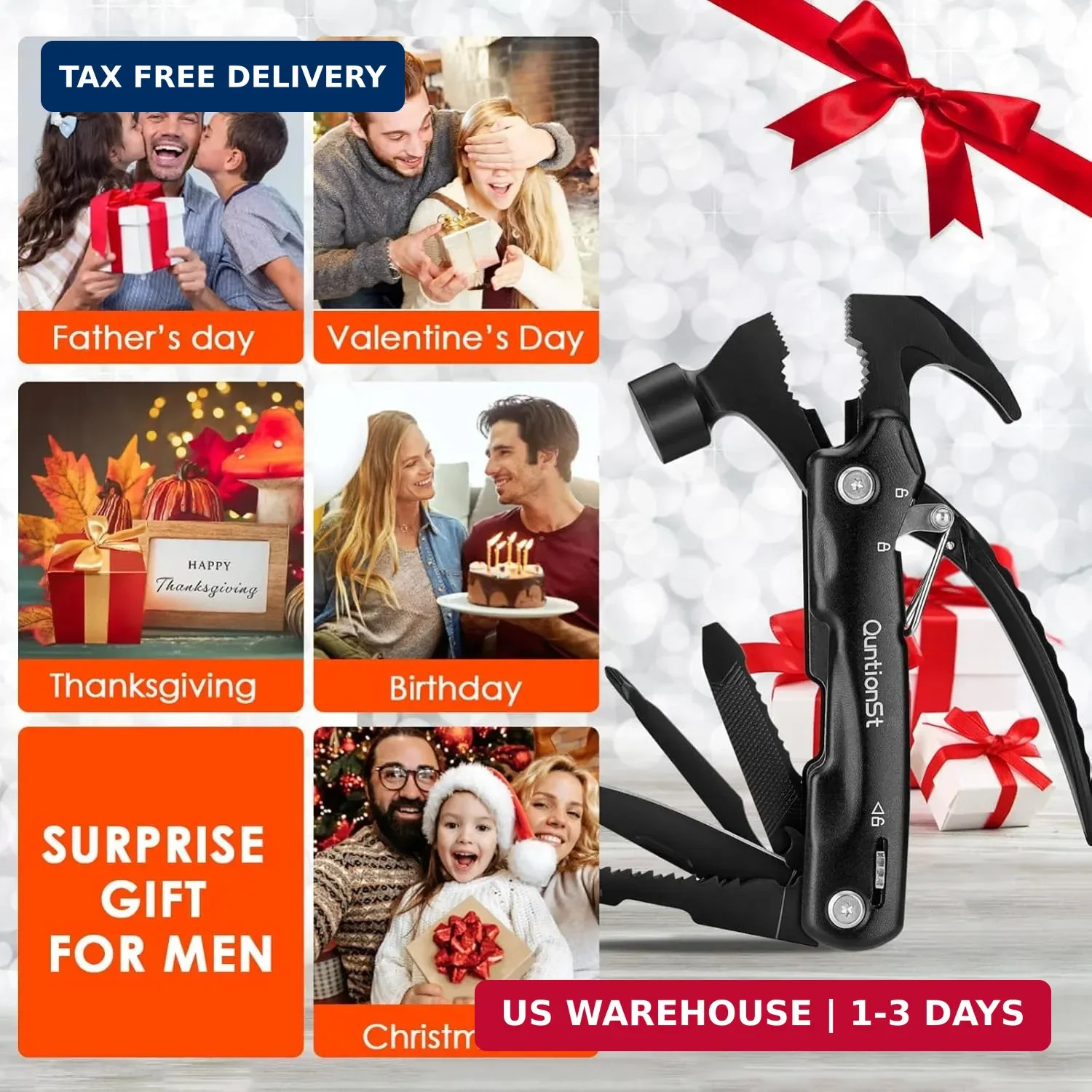 Birthday Gifts for Men,12-in-1 Hammer Multitool,Christmas Stocking Stuffers for