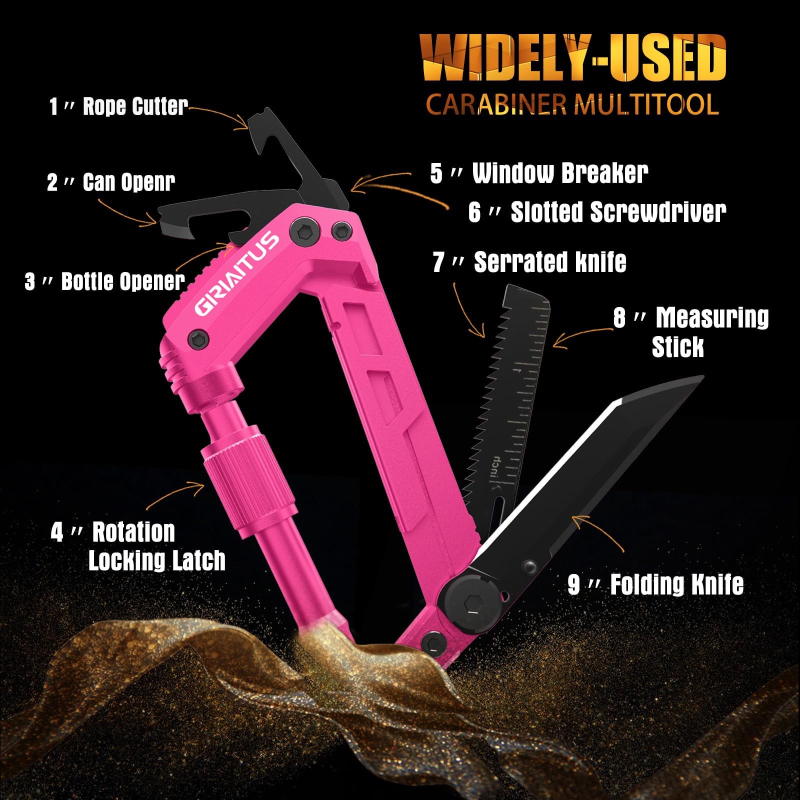 Multitool Carabiner with Pocket , EDC Carabiners, Folding Serrated , Can Bott…