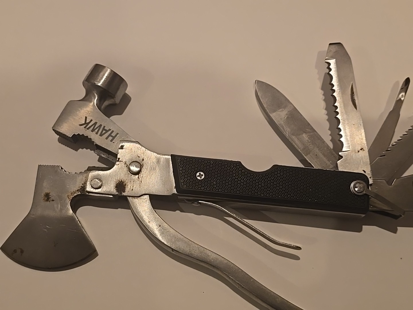 Hawk Outdoors Multi Tool Utility Knife Blade Camping Hammer Stainless A3