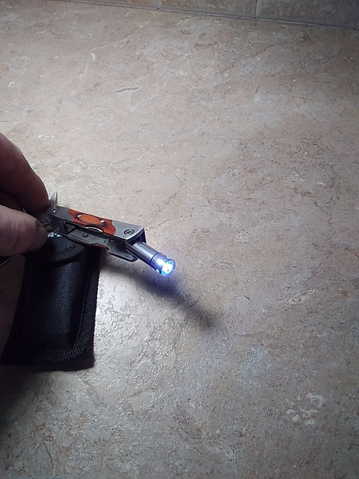 MULTI-TOOL with light NRA/ILA-Key Chain/Light/Tools-Wood Handle-Light works, New
