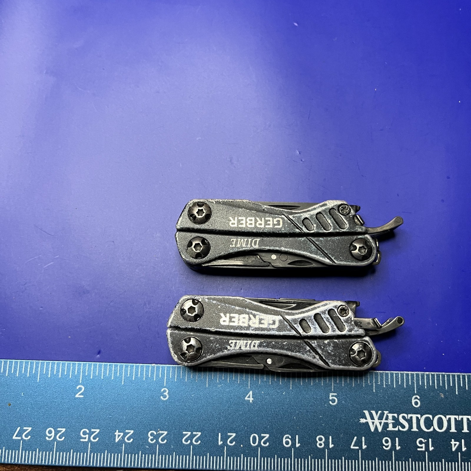 Lot of 2 Gerber Dime Multi-Tools Small Keychain Pliers Knife File Scissors