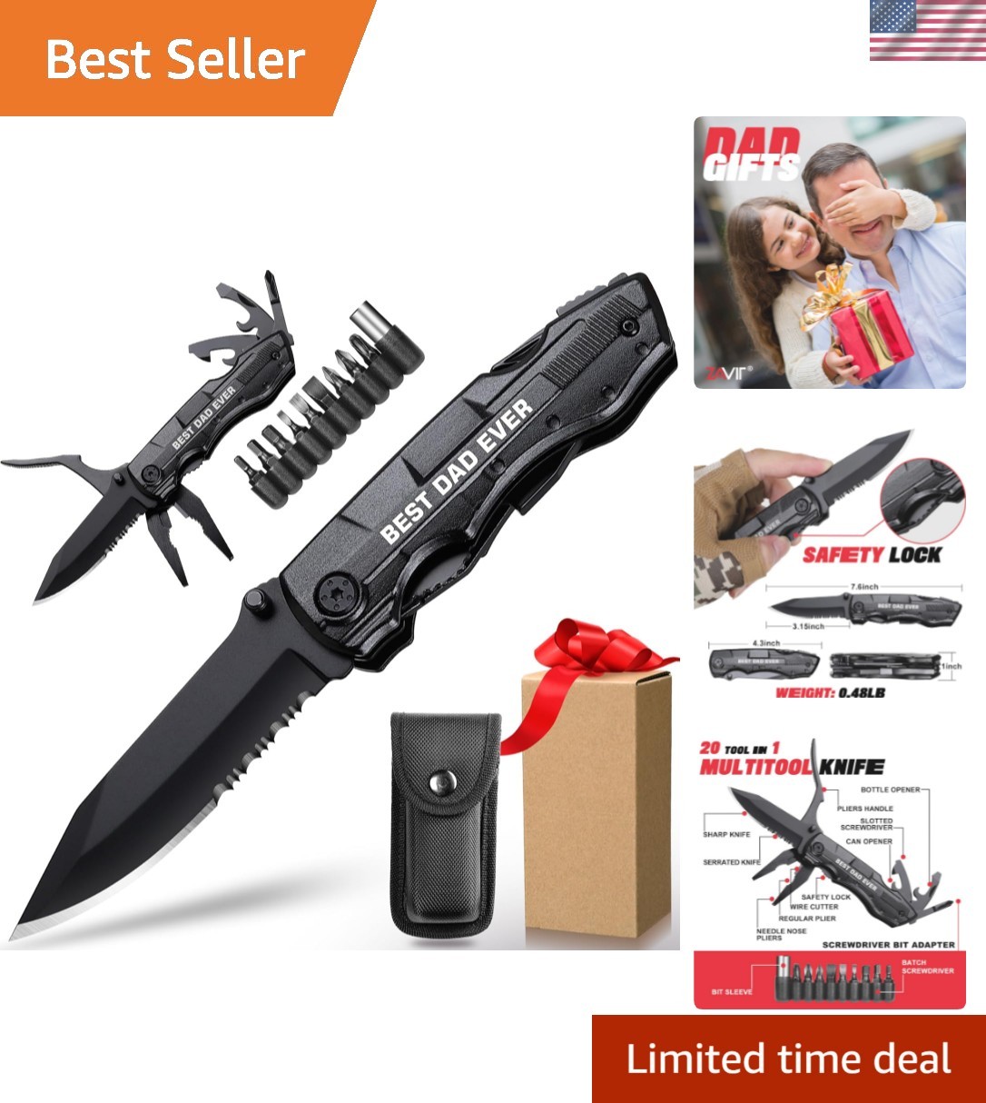 Gifts for Dad from Daughter Son, BEST DAD EVER Multitool Knife, Dad Gifts for…