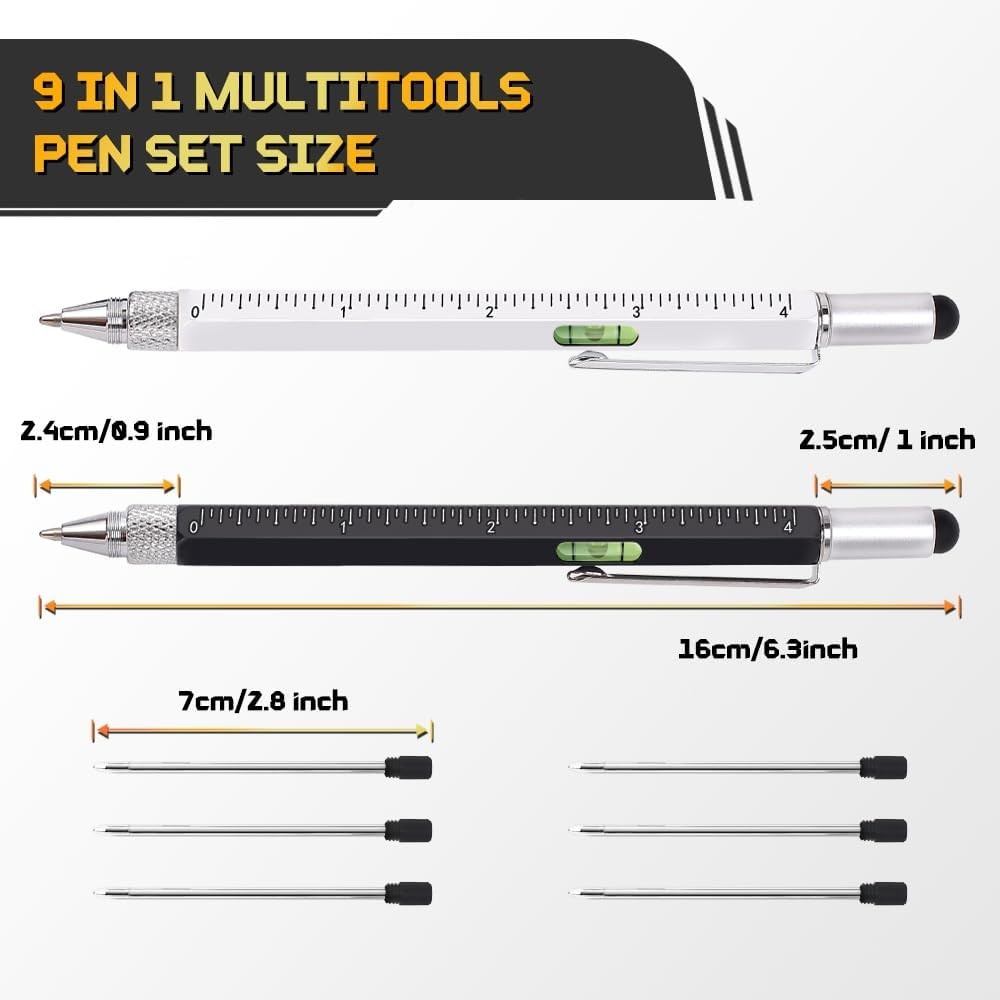 9 in 1 Multi Tool Pen, Led Light, Bubble Leveler, Bottle Opener, Screwdriver