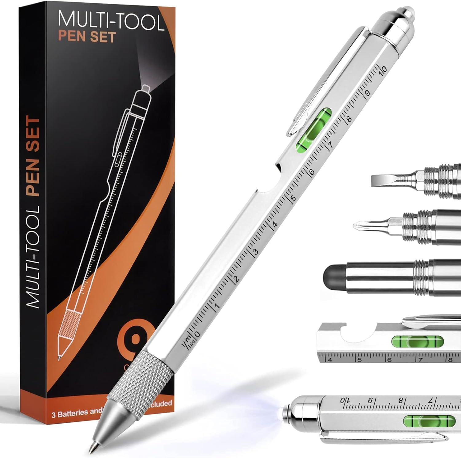 9 in 1 Multi-Tool Pen for Men, Tools with Ballpoint Pen, Screwdrivers, LED Light