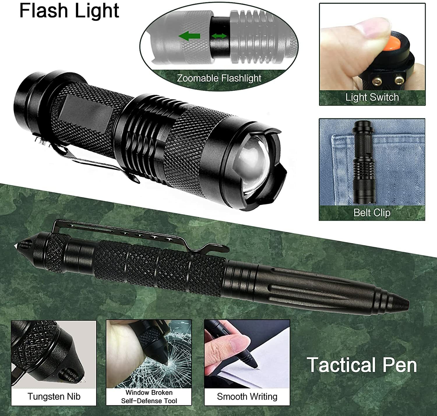 TJ3 Survival Kit 11-in-1 Camping Hiking BackPacking Knife Flashlight Multi-Tool