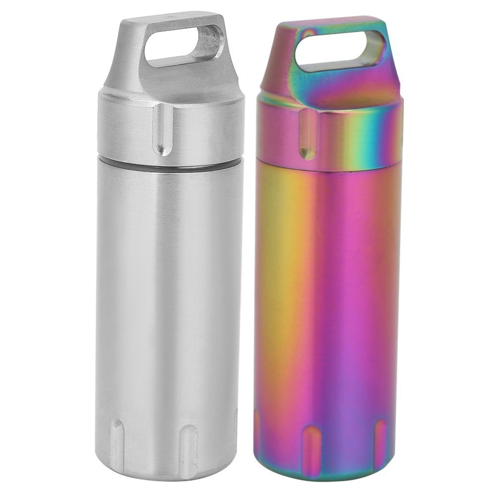 Portable Waterproof Stainless Steel Pills Case Container Bottle Keychain