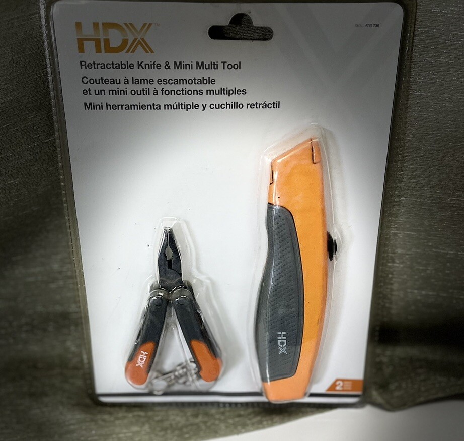 HDX Retractable Knife & Mini Multi Tool Set New In Package Orange And Gray