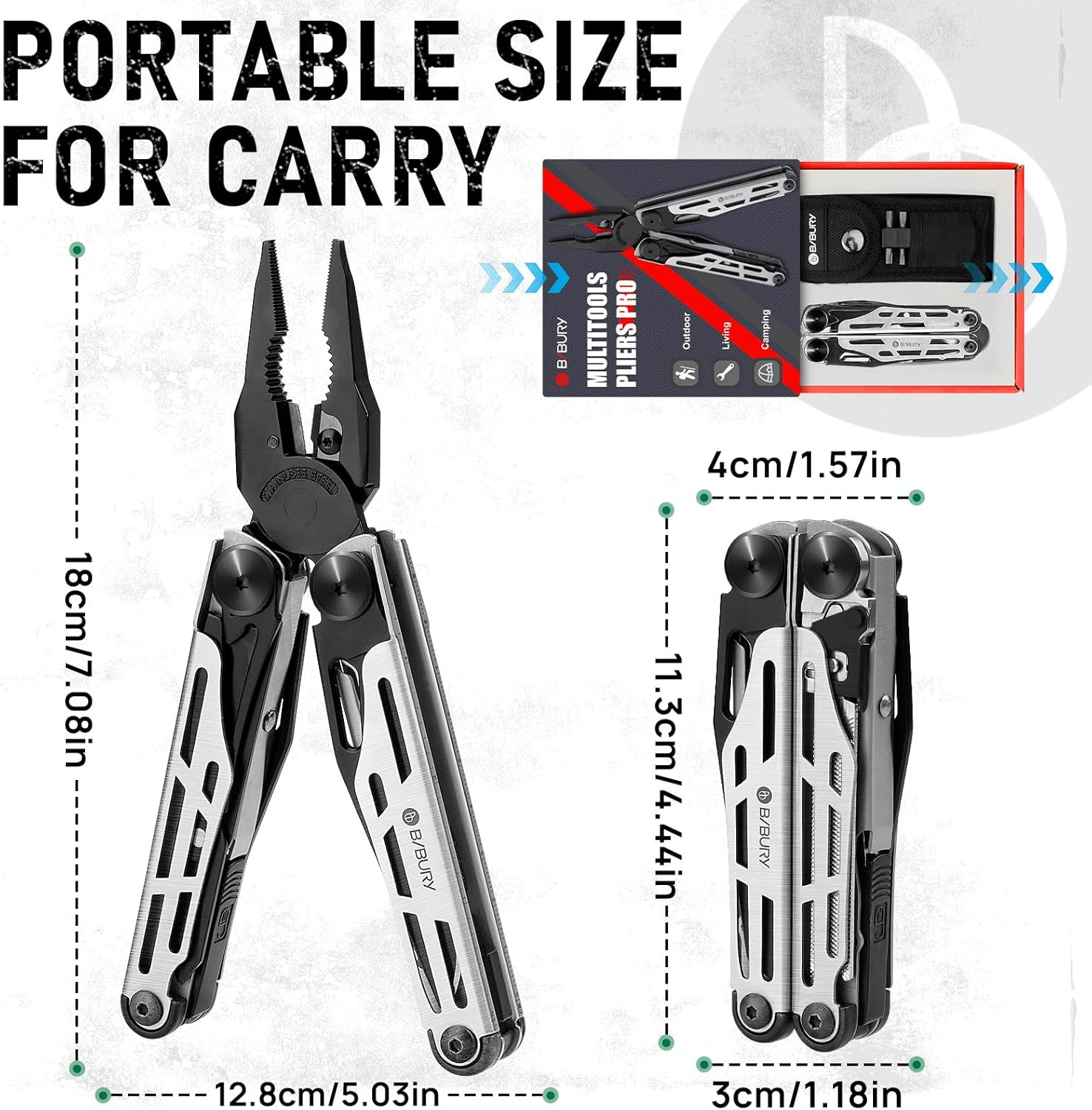 BIBURY Multitool Pliers Pro BI2045, Foldable Multitools with Replaceable Wire Cu