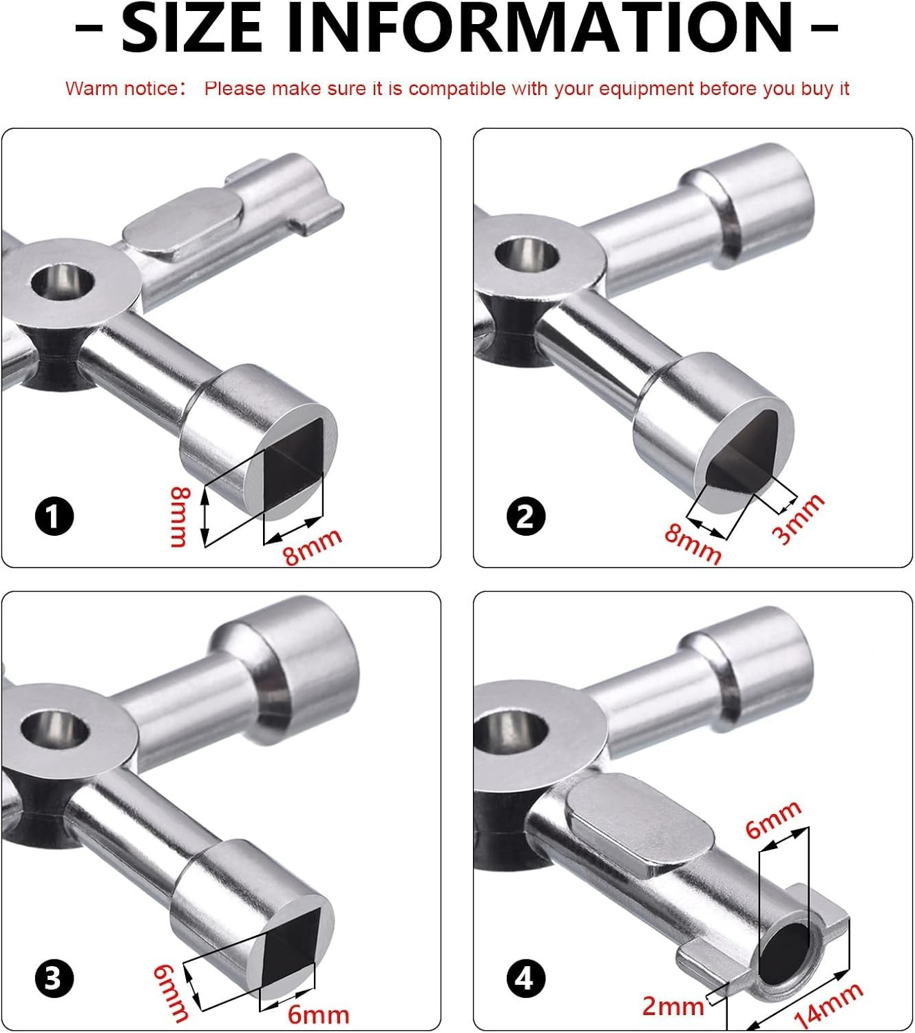 Durable 4-Way Utility Key – Compact Zinc Alloy Tool for Water & Gas Systems