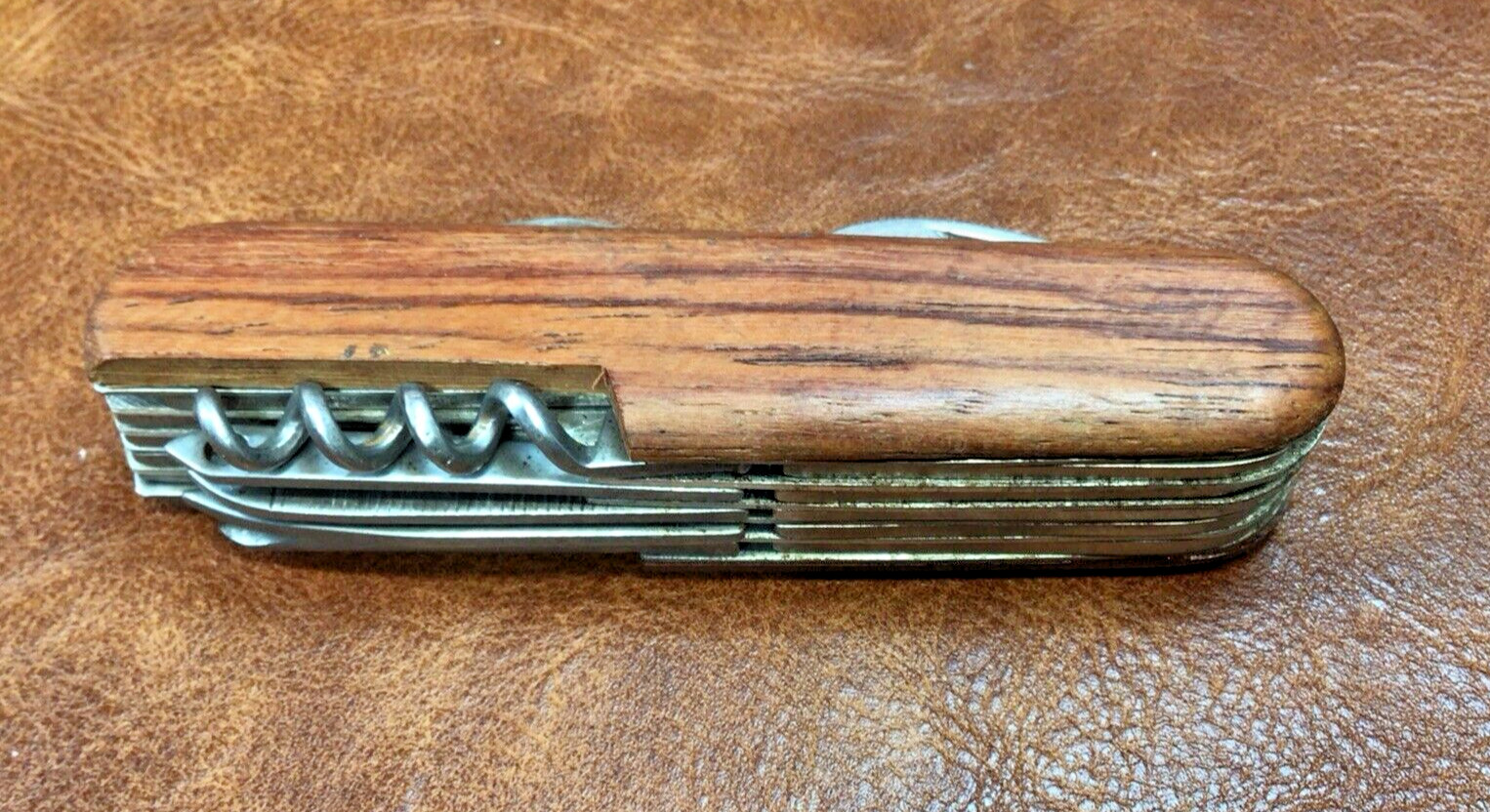 VTG Knife Multi-Tool Wooden Handle Folding Blade Cork Screw Saw Scissors