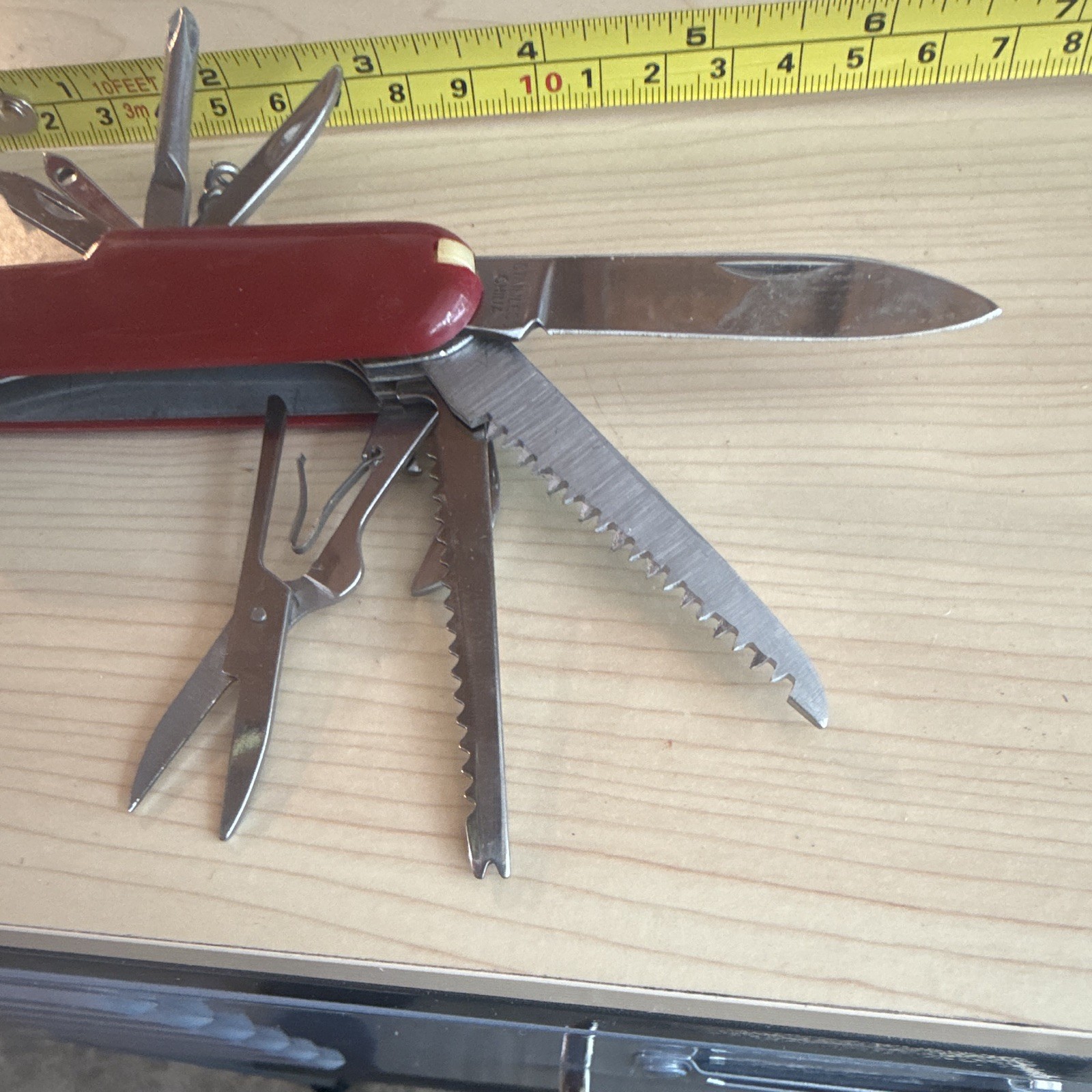 Red Stainless Steel 9-Tool Multi-Tool Knife Scissors Corkscrew Silver