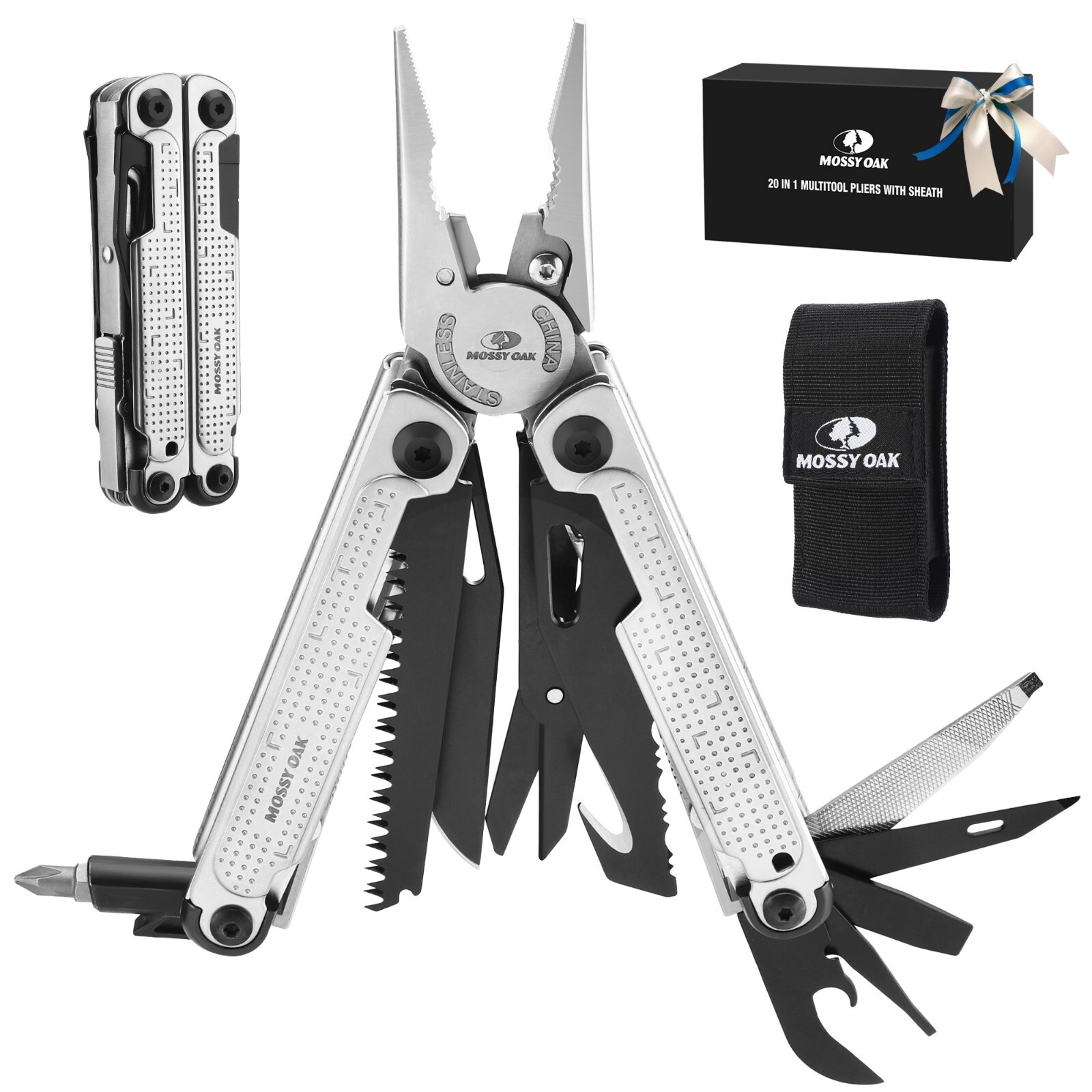 MOSSY OAK Multitool, 20-in-1 Stainless Steel Multi Tool Pliers Self-locking