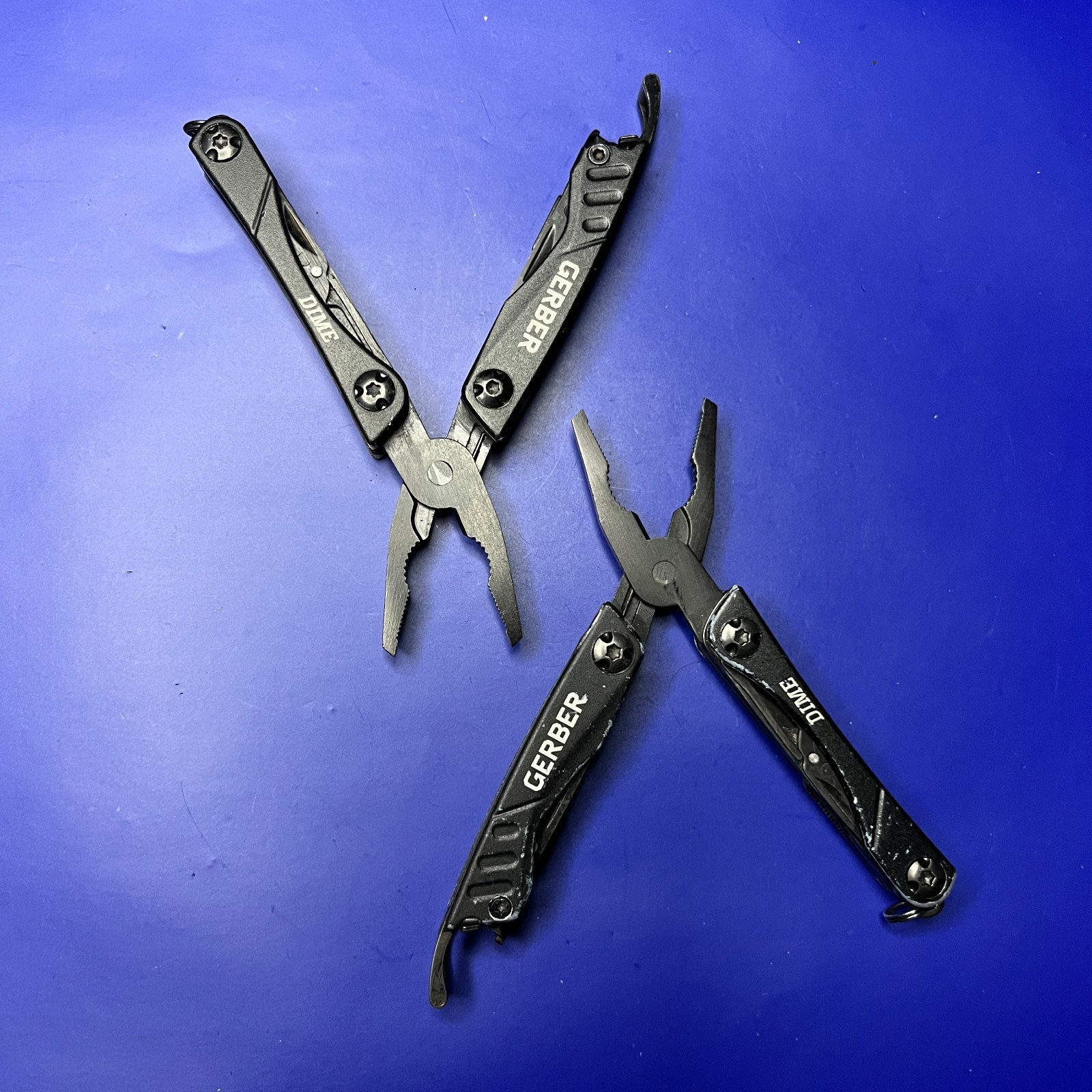 Lot of 2 Gerber Dime Multi-Tools Small Keychain Pliers Knife File Scissors