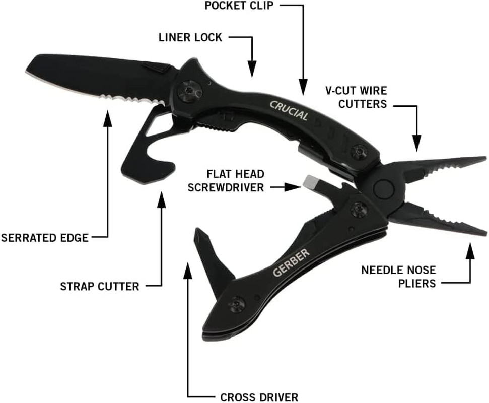 Gear Crucial EDC Multitool Pocket Knife with Clip and Strap Cutter for Camping a