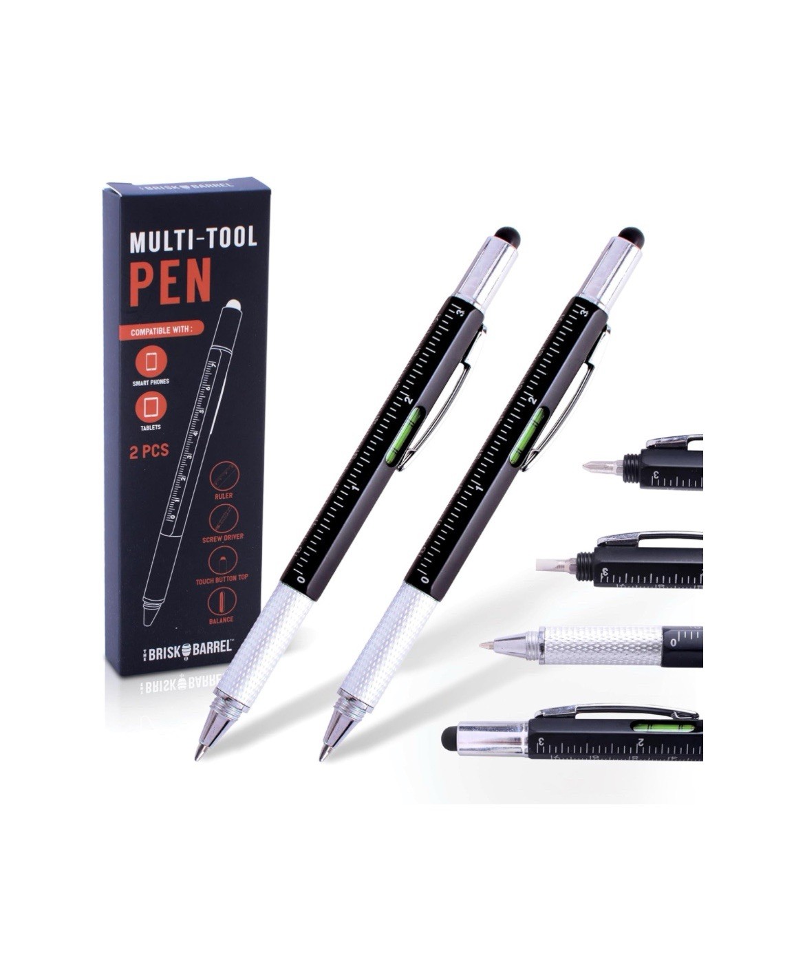 9-in-1 Multitool Pen Set 2PCS with 6 Refills Screwdriver Ruler Stylus Gift