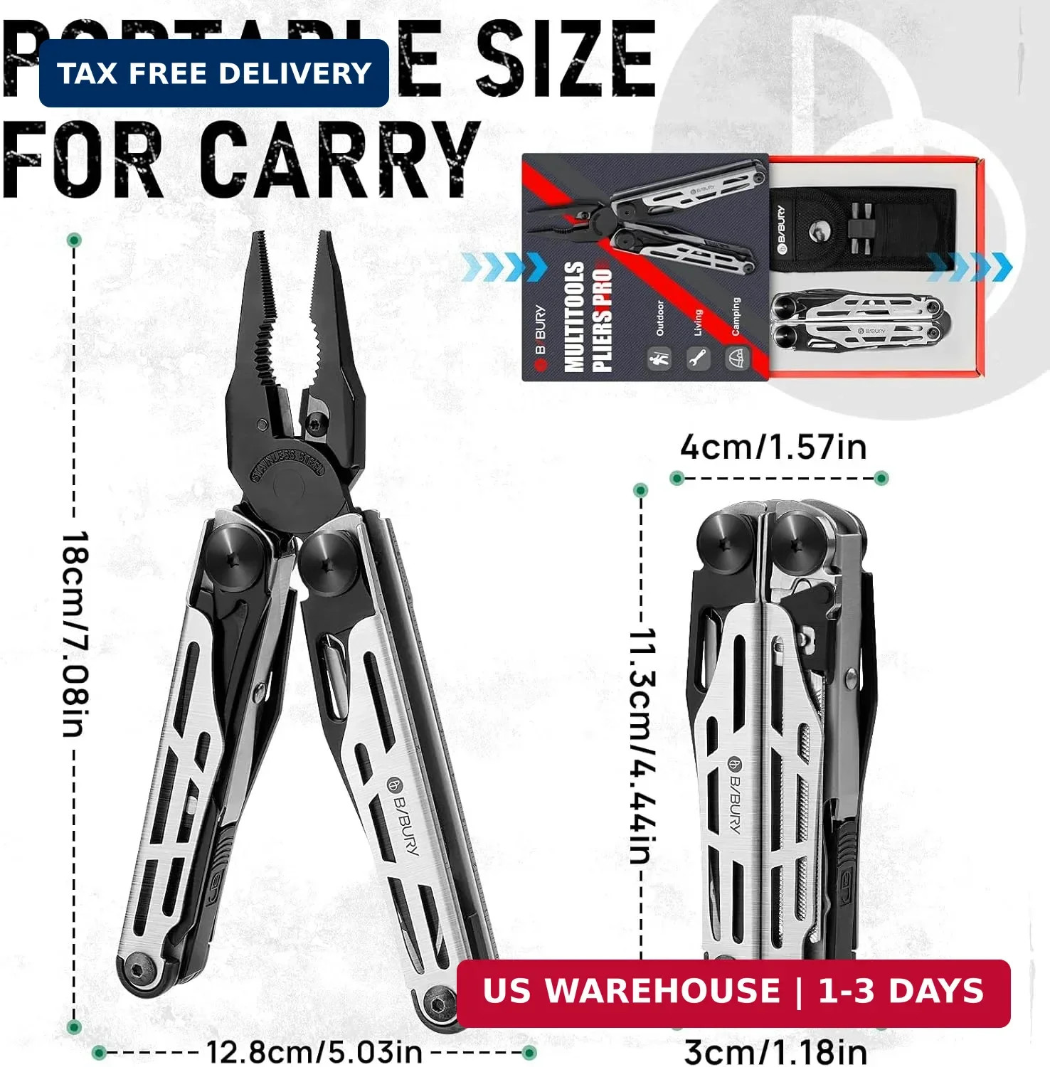 BIBURY BI2045 Multitool Pliers 31 in 1 Stainless Steel Camping Survival Tool