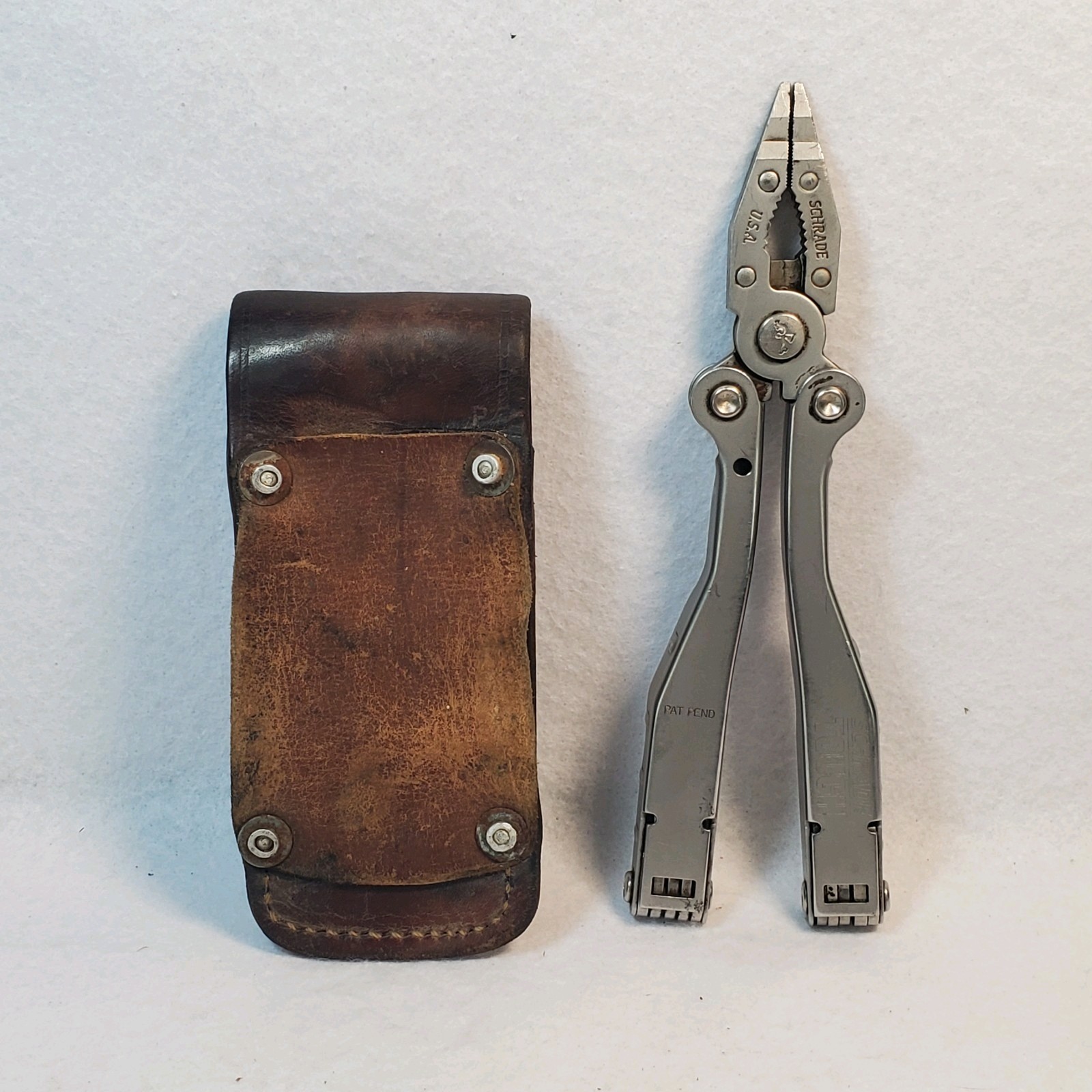 Vintage Schrade USA Tough-Tool ST1 Multi-Tool, Pliers Knife W/ Leather Sheath