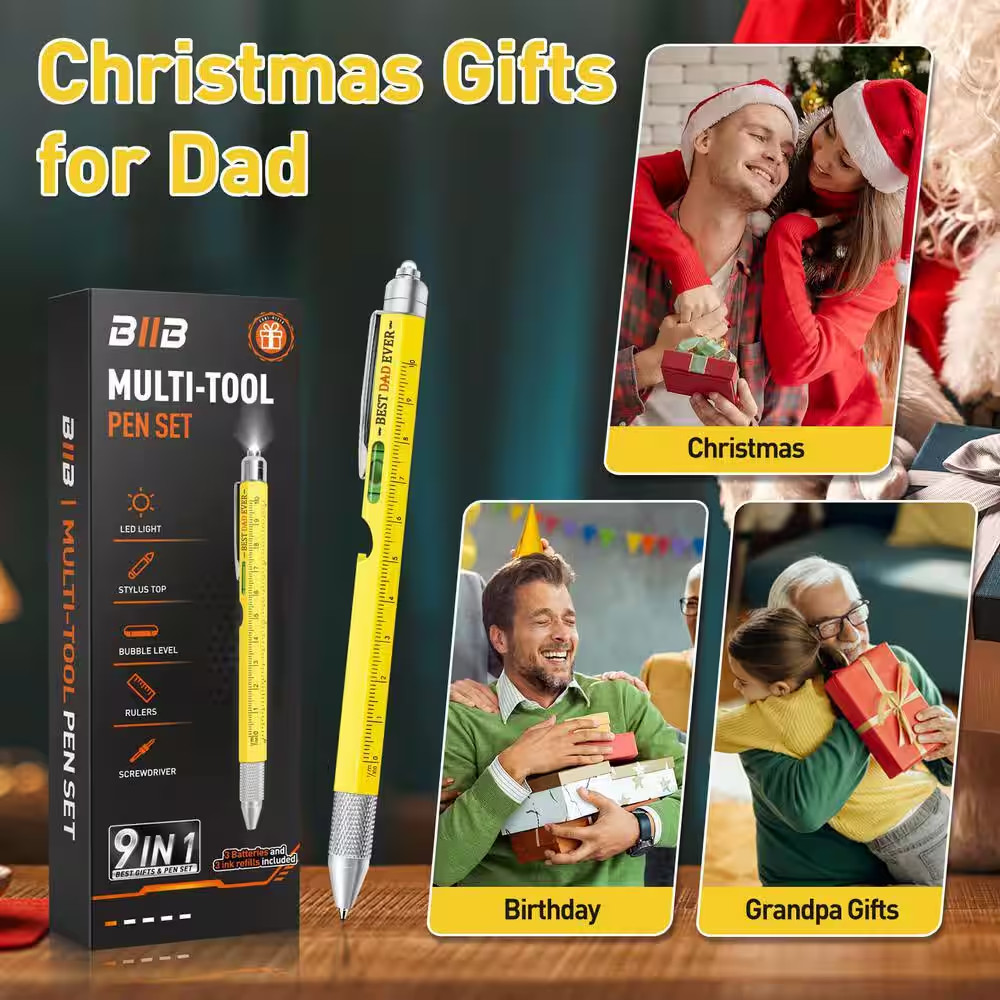 9-In-1 Yellow Multitool Pen Gifts for Dad, Mens Stocking Stuffers for Him, Dad G