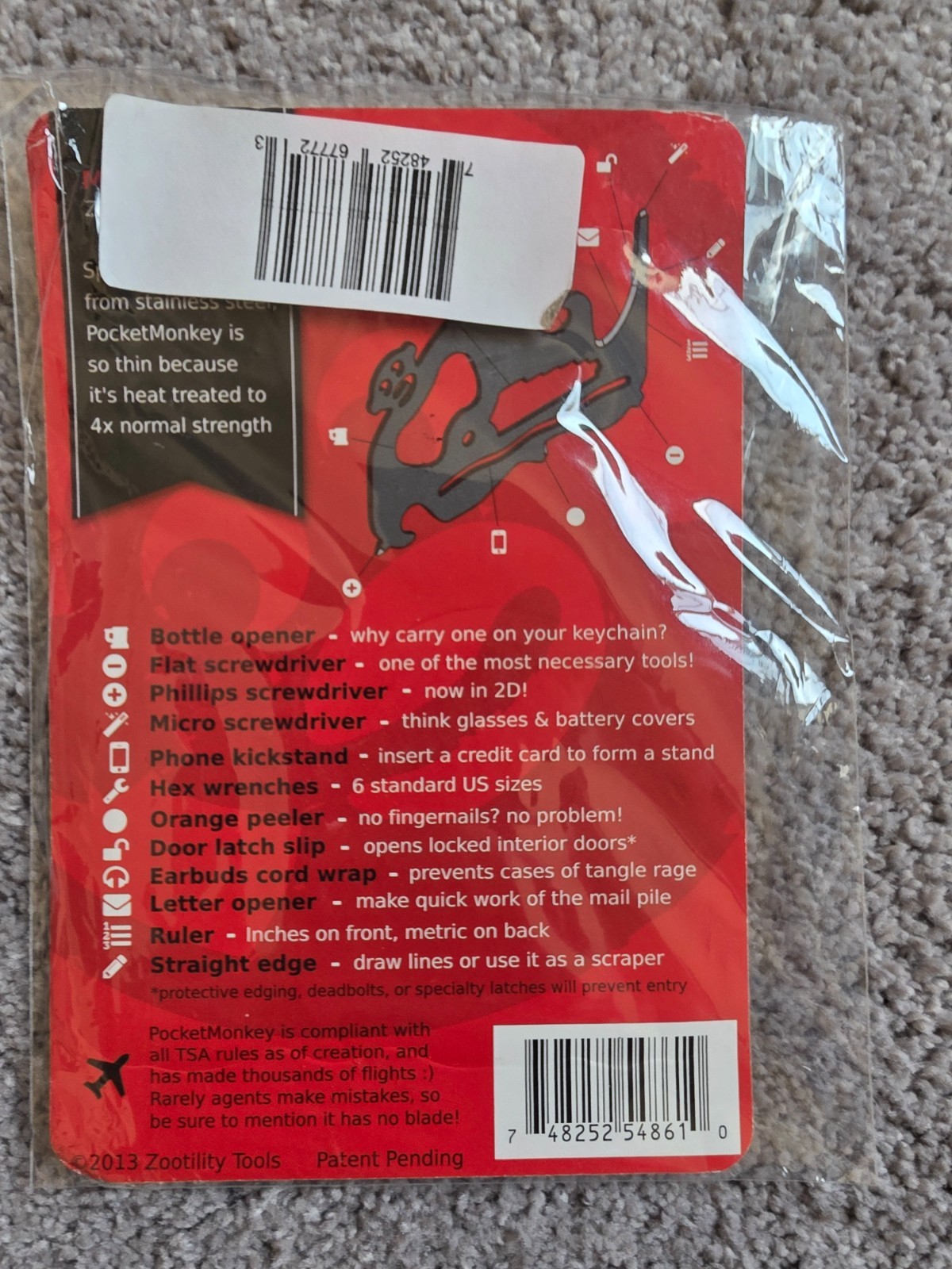 Zootility PocketMonkey Wallet Multi-Tool 12 Functions TSA Compliant Made in USA