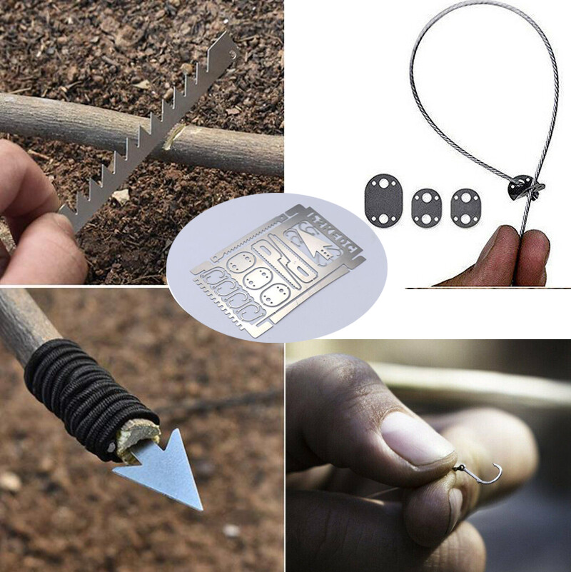 4pcs Survival Card 22 in 1 Multi-Function Fish Hook Arrow Saw Blade Lures/ Snare
