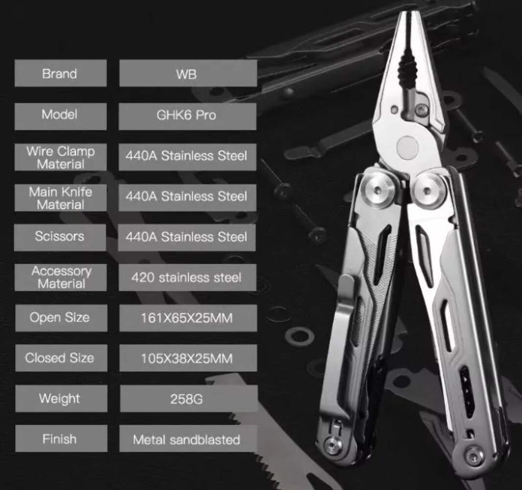 16-in-1 Stainless Steel EDC Multitool Pliers, 440 Steel Camping Multi Tool Knife
