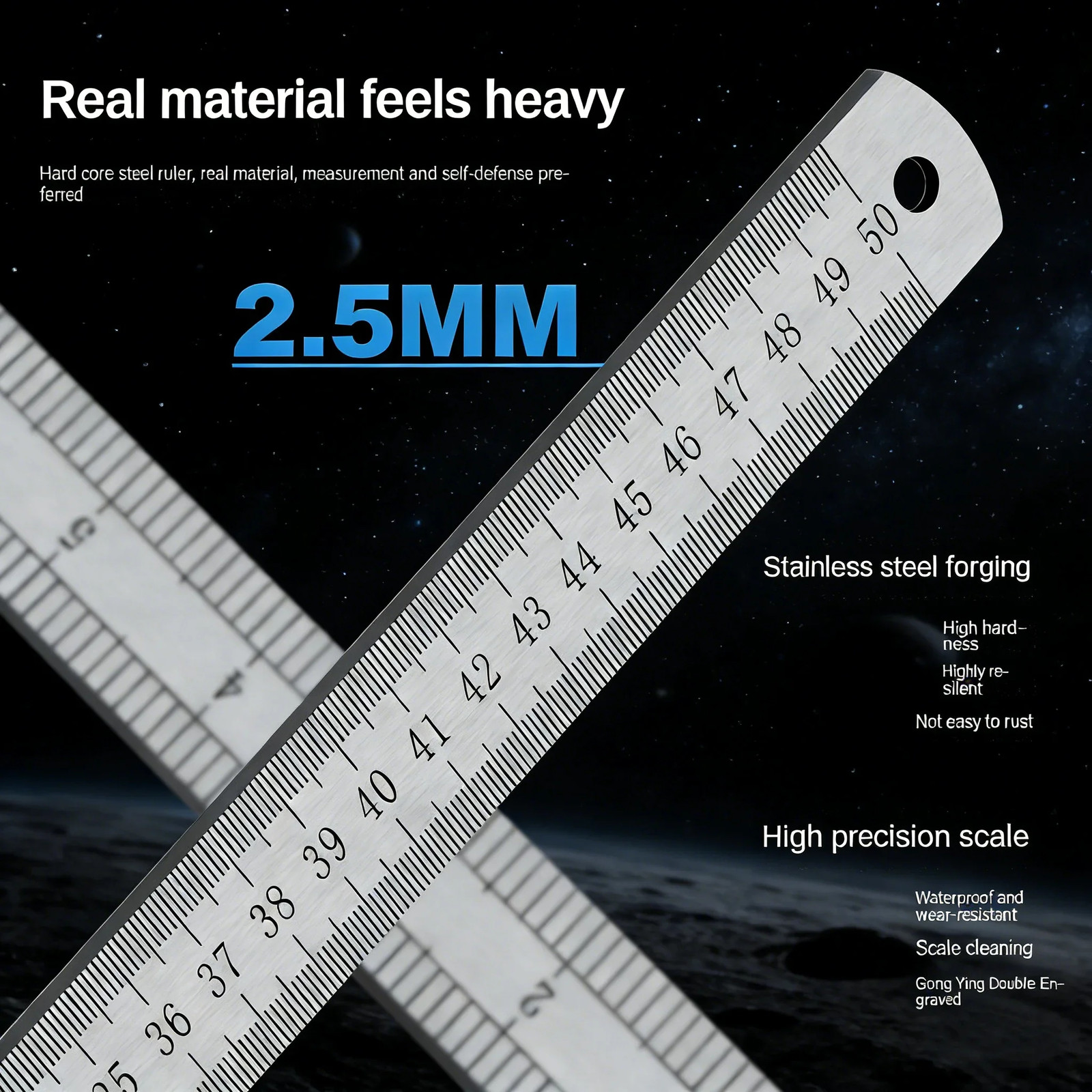 2.5Mm Forged Longquan Steel Ruler – 50Cm Multi-Purpose Car Tool with Thickened D