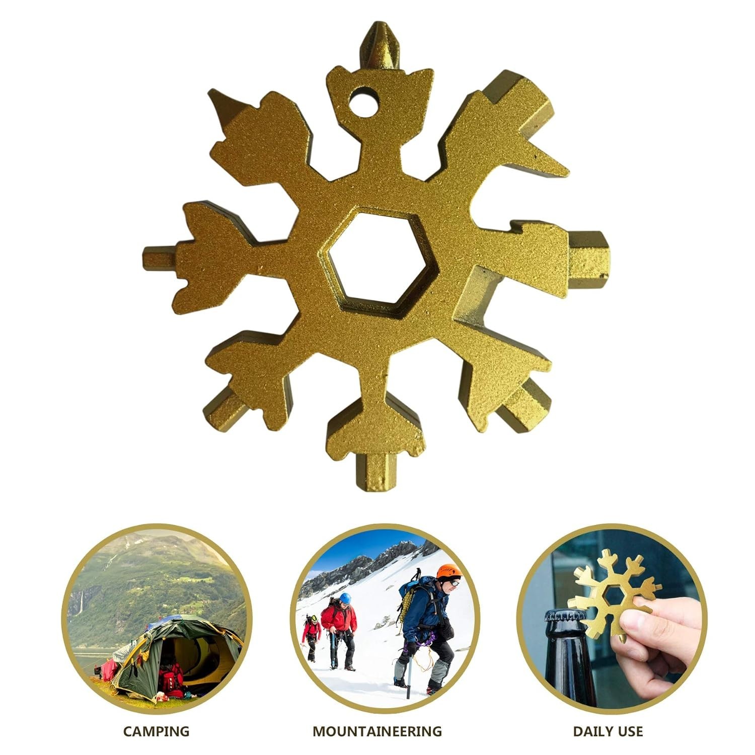 (4-Pack) Mobi Lock 18-in-1 Snowflake Multi Tool Portable Gold Steel Snowflake