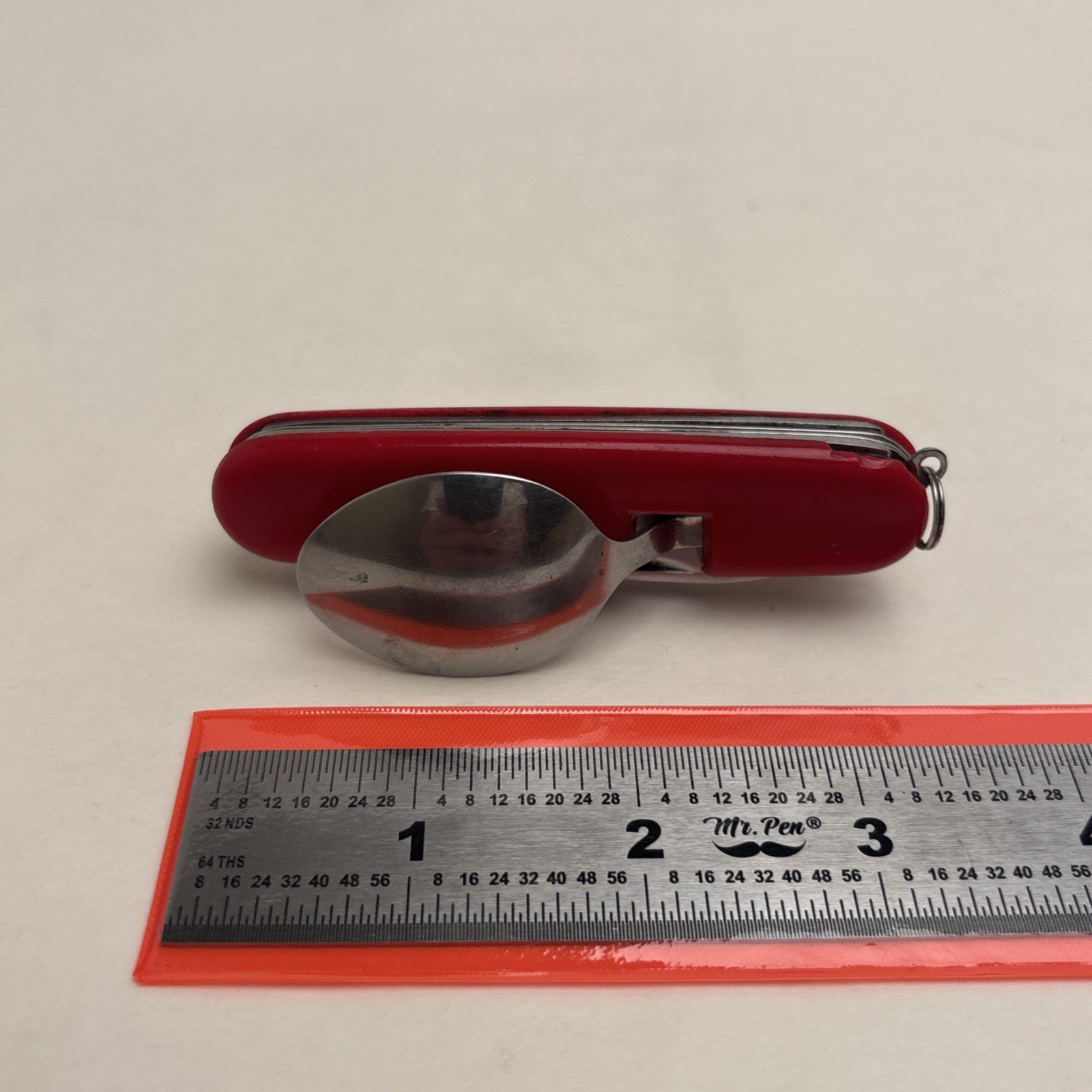 Vintage Red Camper 6 Tool Folding Knife Spoon Fork Can & Bottle Opener Hunt Camp