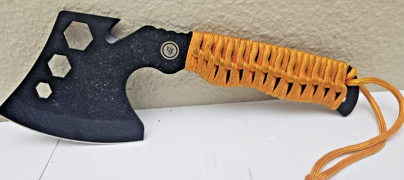 Used UST Survival Axe Hatchet Tool Paracord Handle Hex Wrench Bottle Opener