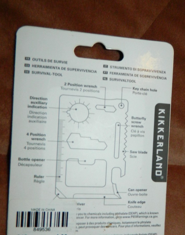 New KIKKERLAND SURVIVAL TOOL 11 Functions Stainless Steel with Pouch