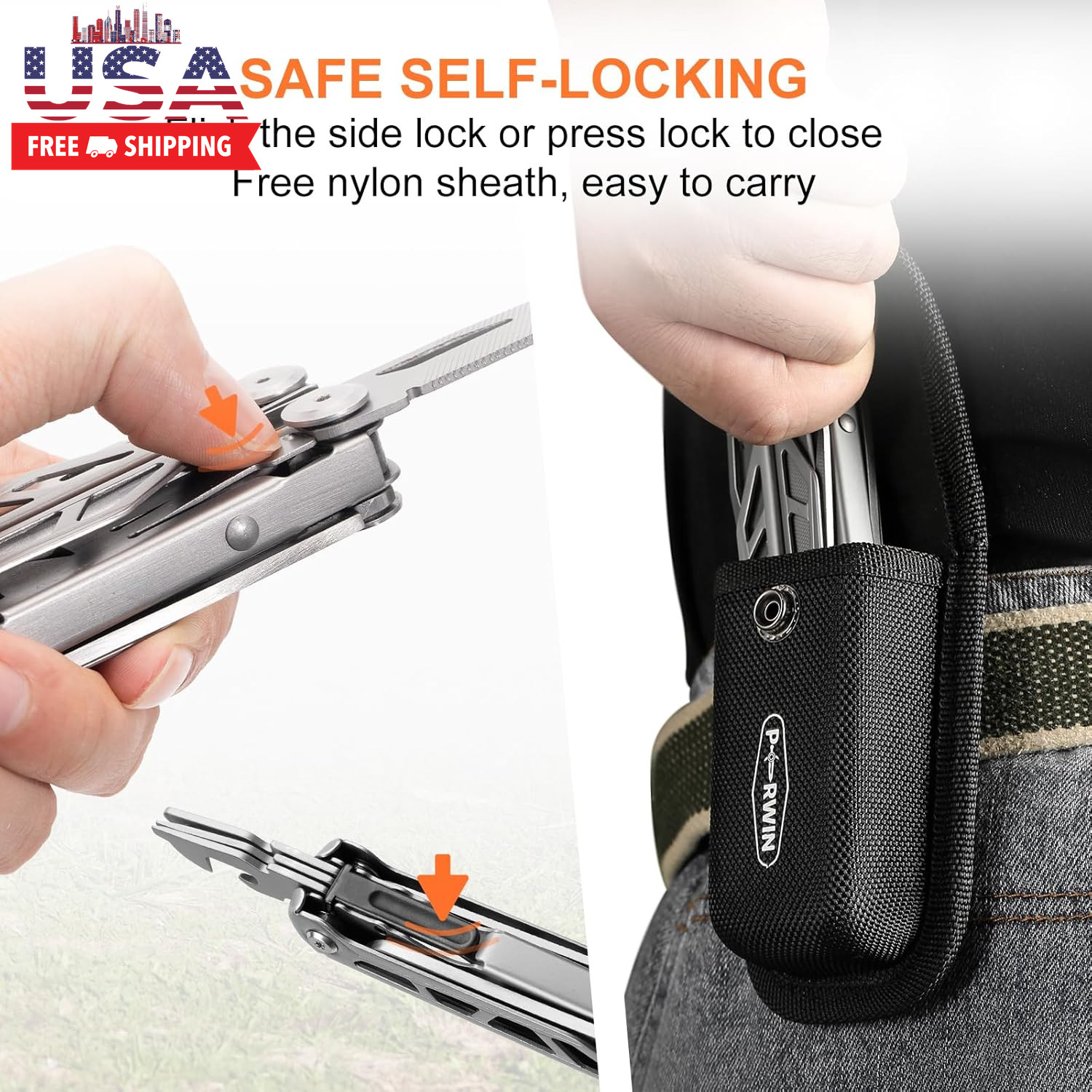 Multitool, 17-In-1 Stainless Steel Multi Tool Pliers with Self-Locking, Pocket K