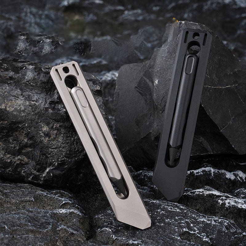 Titanium Alloy Bookmark Pen EDC Ruler Pry Bar Magnetic Inkless Pocket Tool